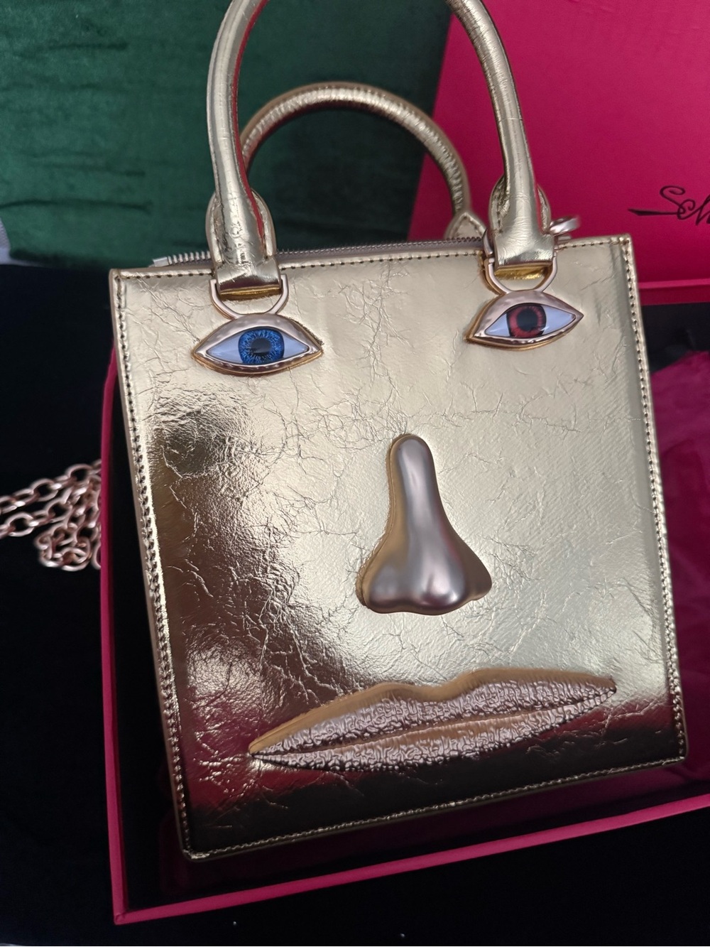 Schiaparelli Inspired Gold Face Anatomy Accent Structured bag